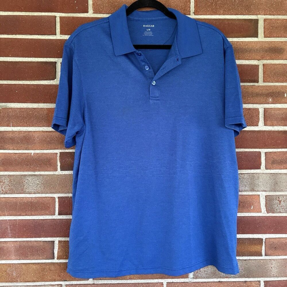 Haggar Blue Short Sleeve Polo Shirt Men’s Sz L A3536